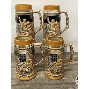 SET of 4 vintage beer stein mugs , German style, Made in Japan